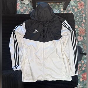 Adidas Black and White Hooded Windbreaker Jacket